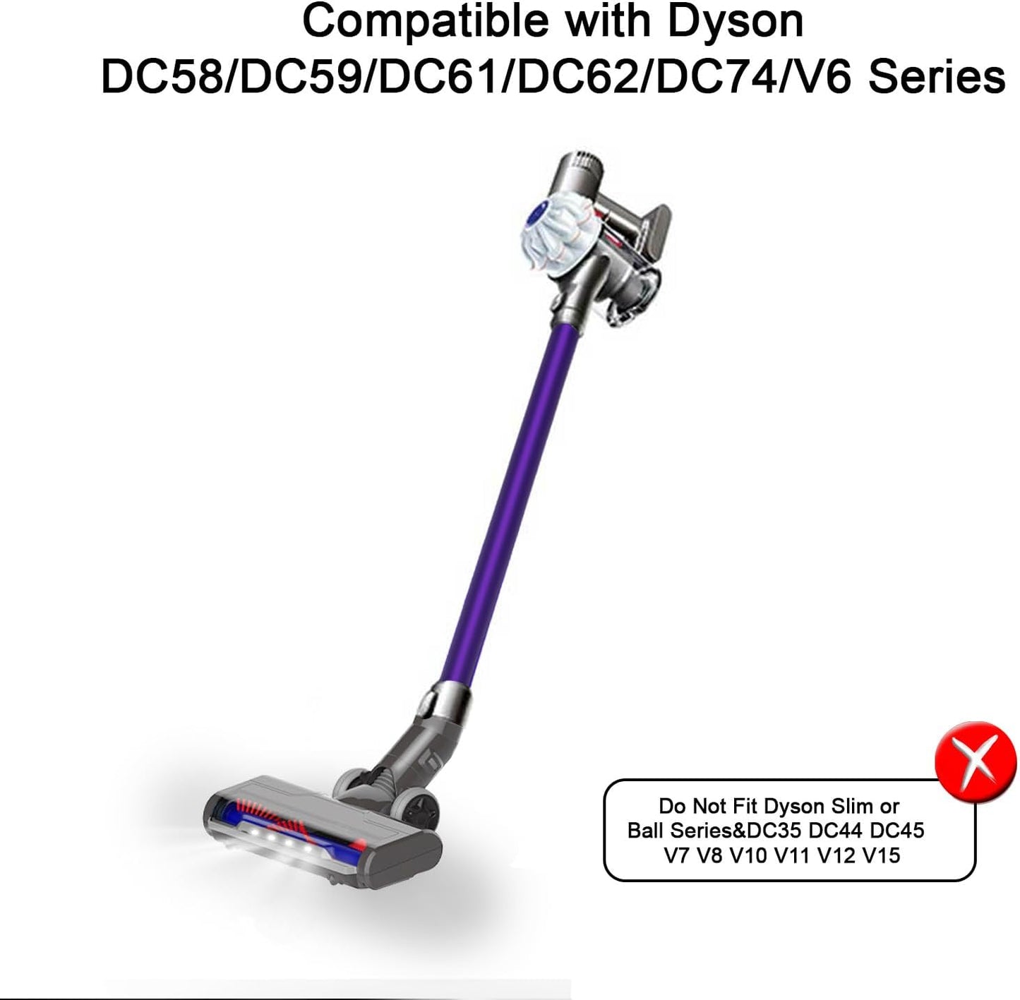Dyson V6 Vacuum Attachments – LED Headlights, Soft Roller & PP Bristle Brushes
