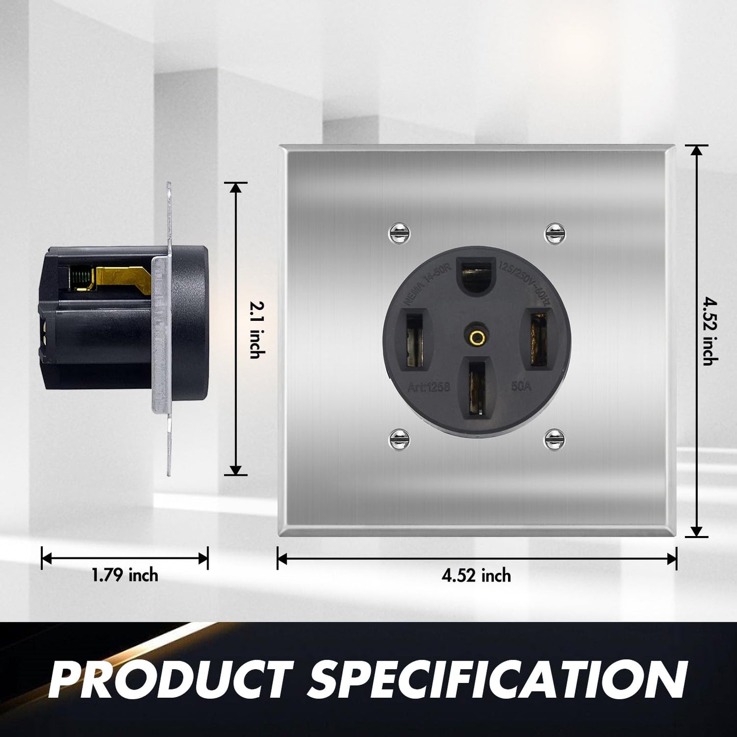 NEMA 14-50R 50A 250V Power Outlet | UL Listed Receptacle for EVs, Welders, Dryers