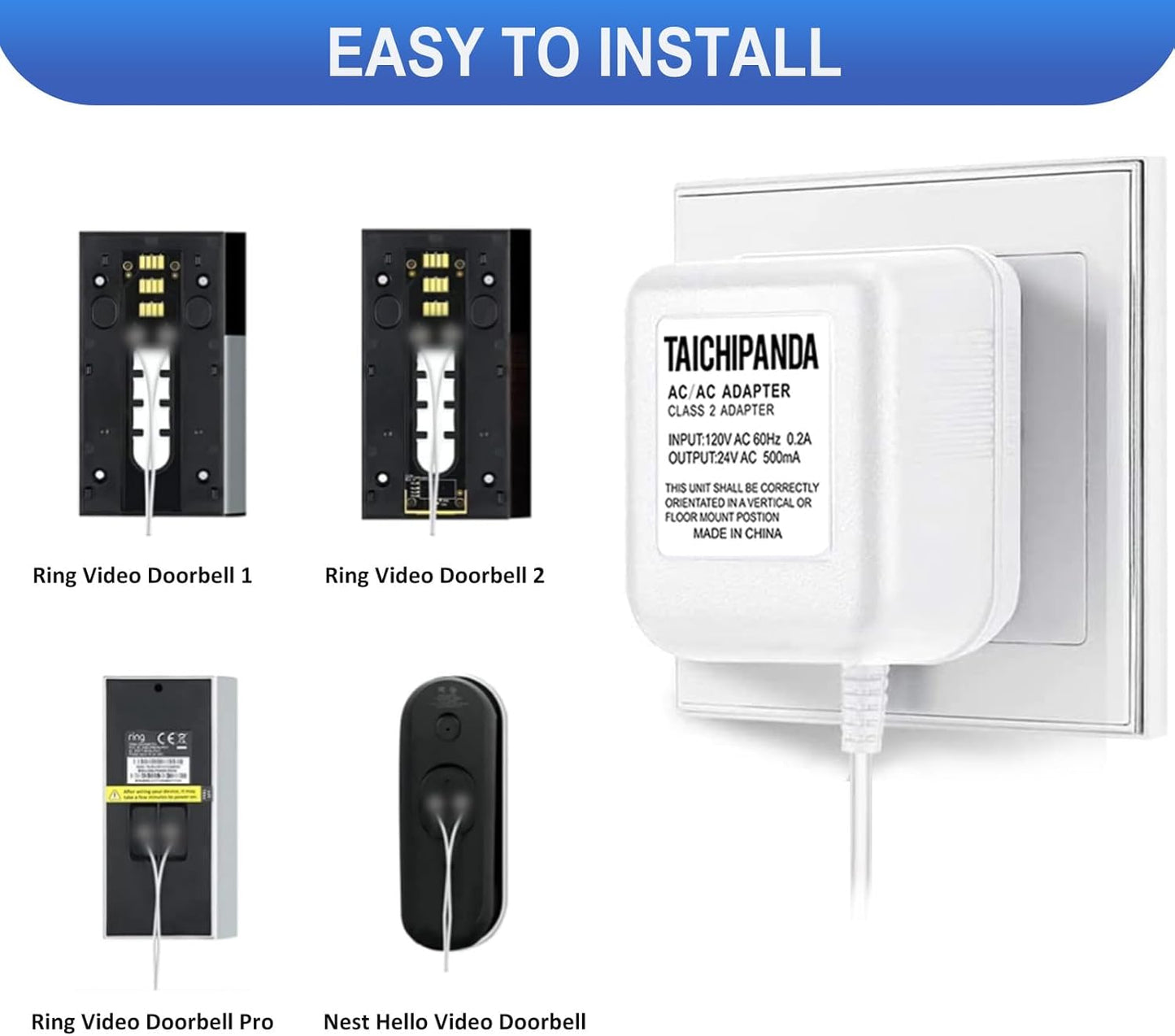 TAICHIPANDA 24V Transformer C Wire Adapter for Nest, Ecobee, Ring Doorbells