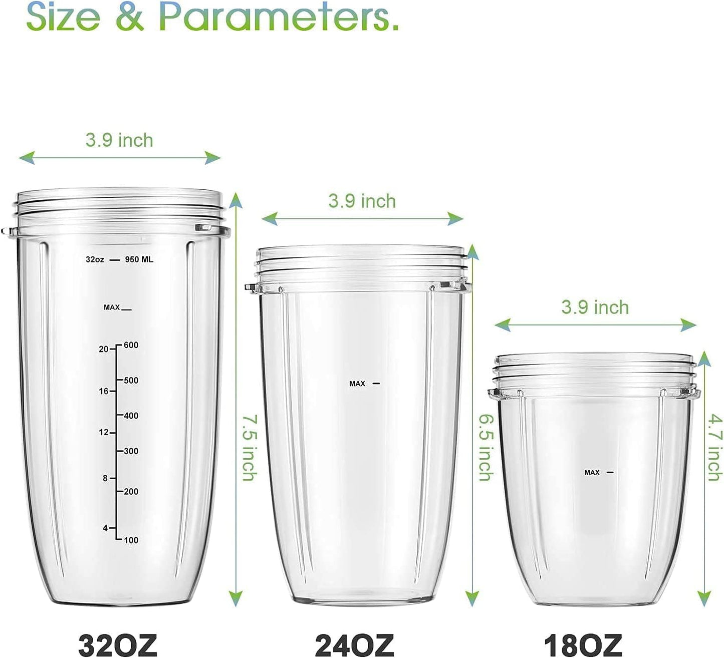 2-Pack Replacement Cups for NutriBullet 600W/900W Blender – Flip-Top Lid & Gaskets
