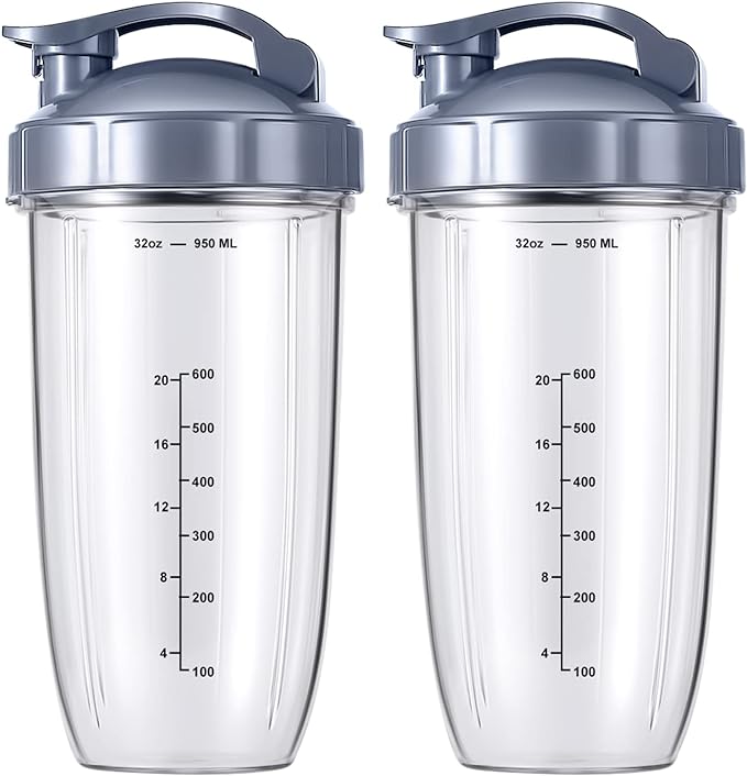 2-Pack Replacement Cups for NutriBullet 600W/900W Blender – Flip-Top Lid & Gaskets