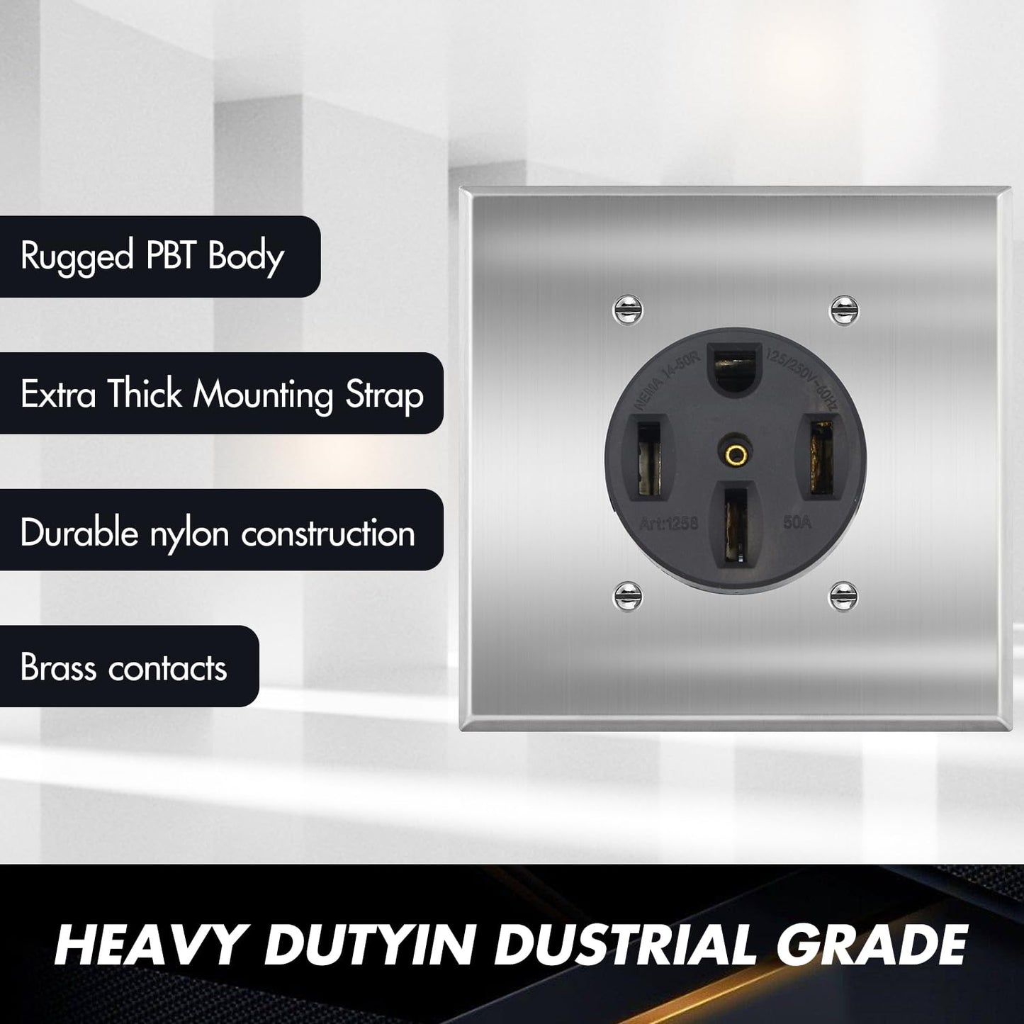 NEMA 14-50R 50A 250V Power Outlet | UL Listed Receptacle for EVs, Welders, Dryers