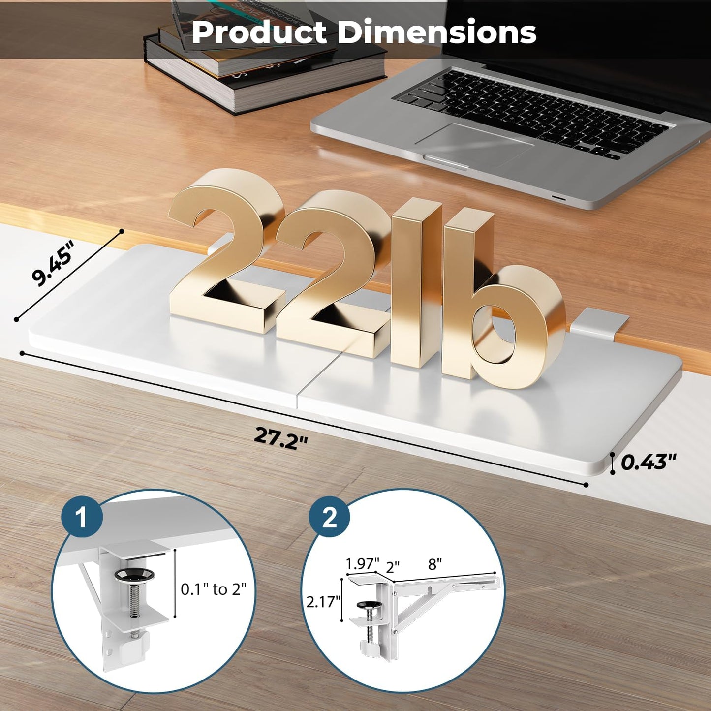 "Desk Extender, 27.16" x 9.45" Clamp-on Foldable Keyboard Tray for Sit-Stand"
