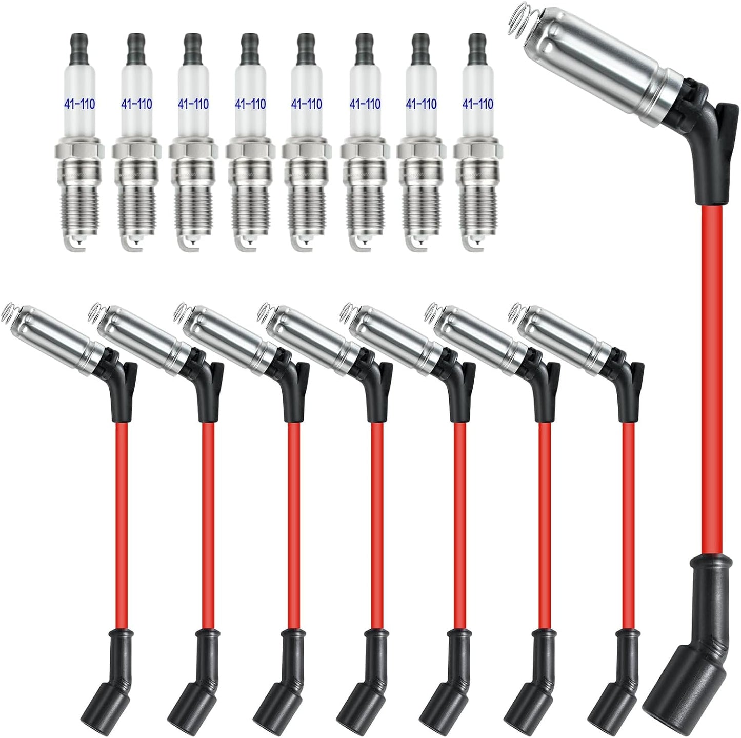 Dueilgo Iridium Spark Plugs (41-110) & Wires (48322) for Chevy,GMC V8 Engines