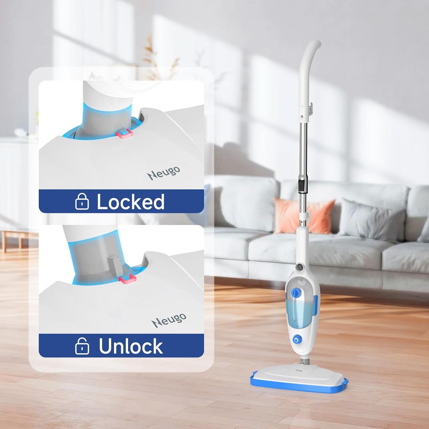 Neugo Steam Mop for Hardwood Floors, 1200W Cleaner for Tile, Laminate & Carpet