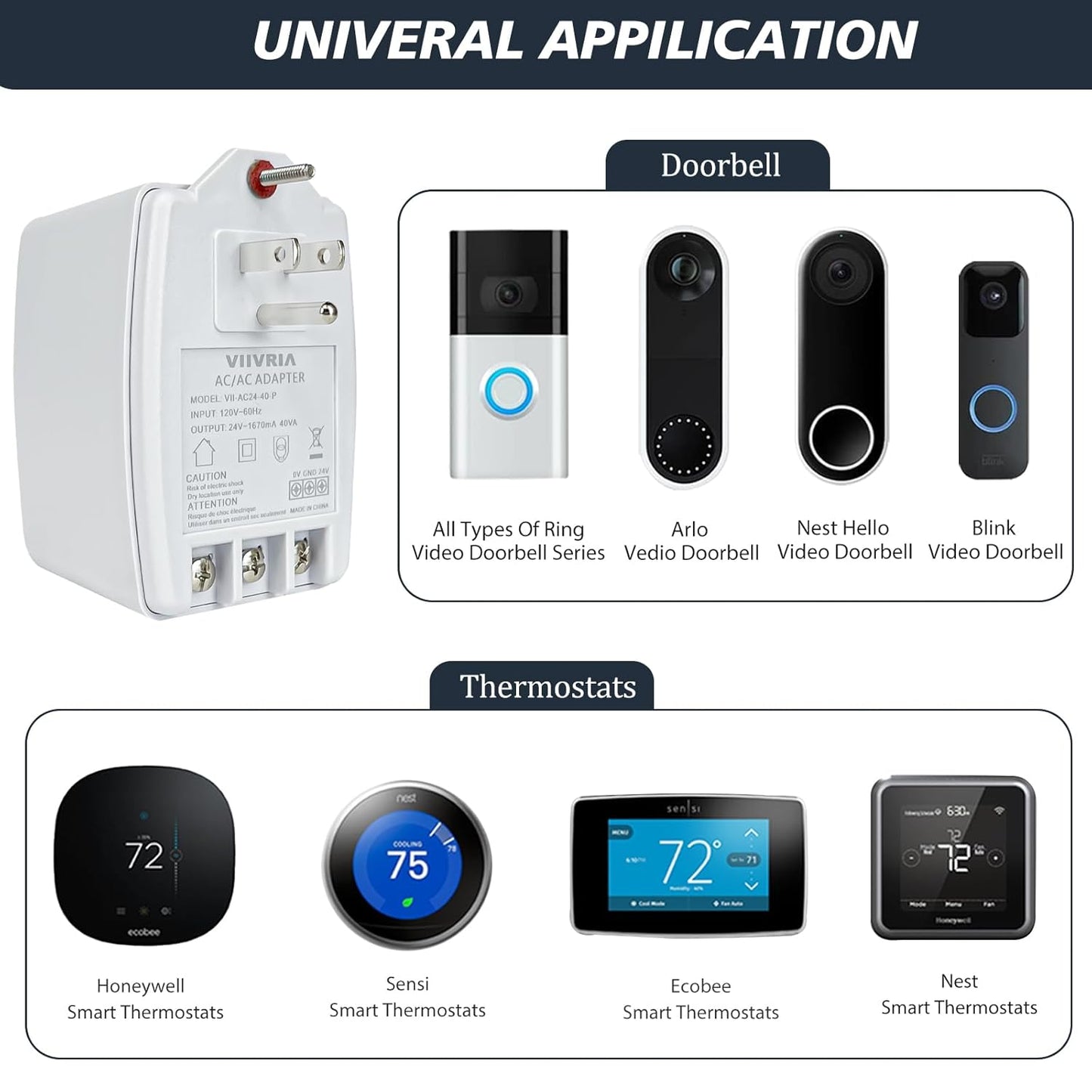 24V AC 40VA Plug-in Transformer ā Compatible with Ring, Nest, Ecobee & More