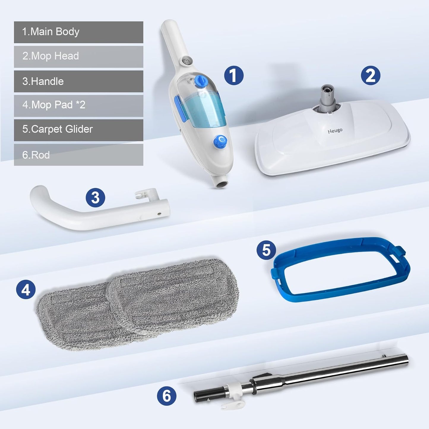Neugo Steam Mop for Hardwood Floors, 1200W Cleaner for Tile, Laminate & Carpet