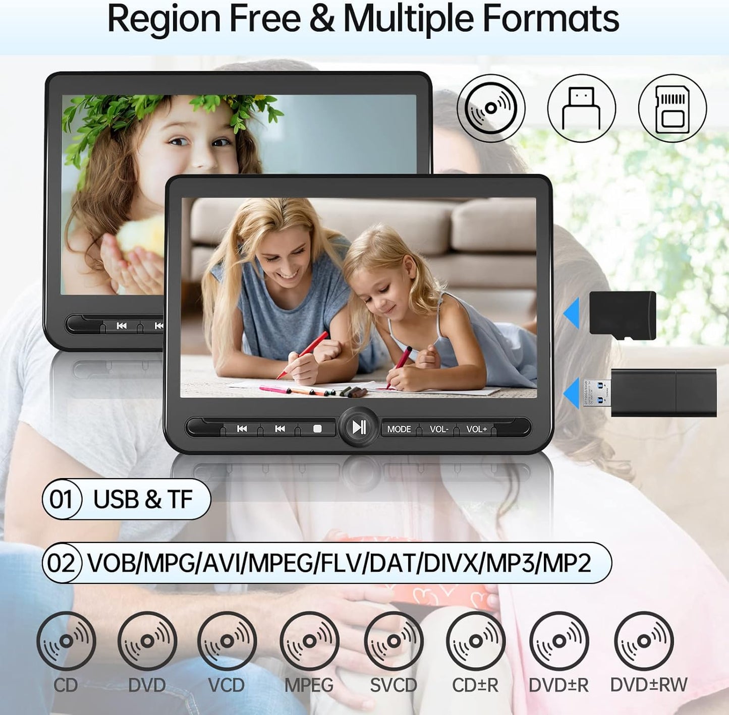 Arafuna10.5Dual Portable DVD Player.Car-5-Hour Battery,USB/SD,Headrest Mount