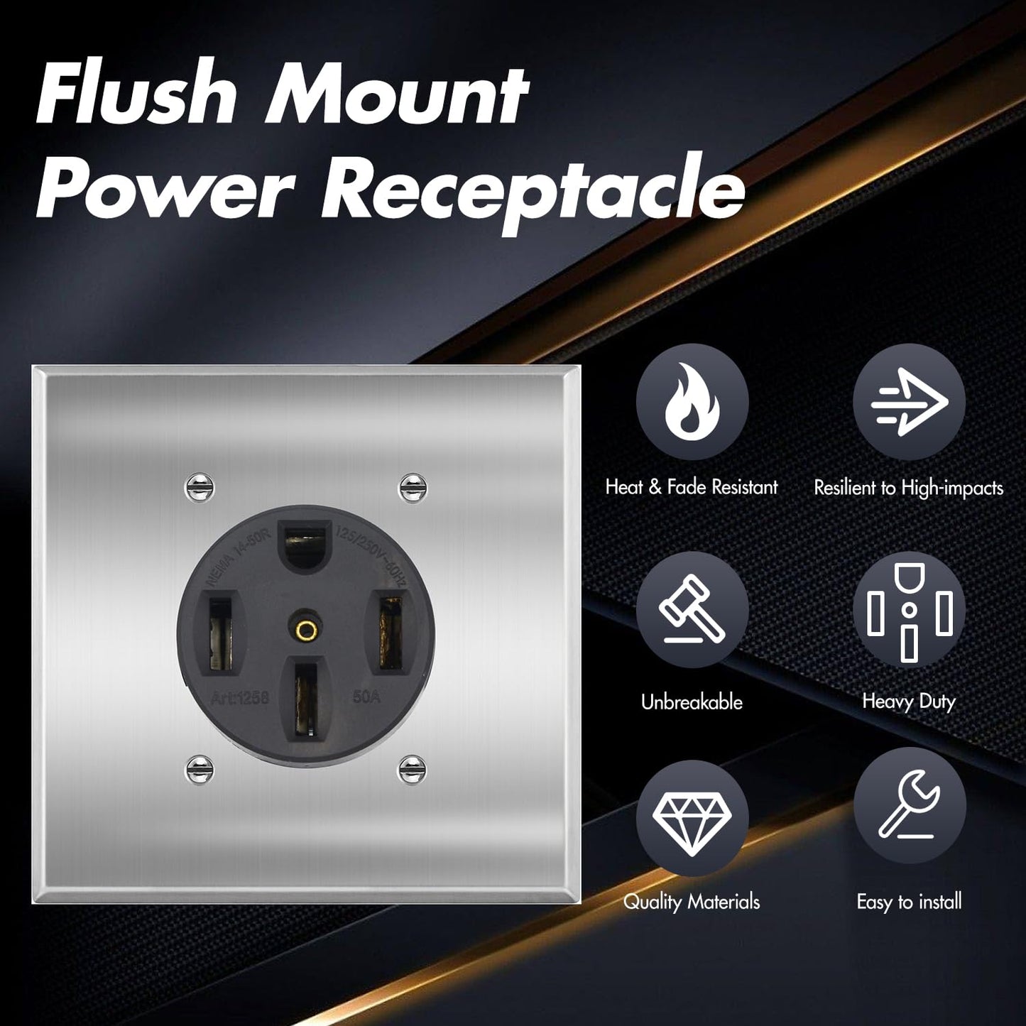 NEMA 14-50R 50A 250V Power Outlet | UL Listed Receptacle for EVs, Welders, Dryers