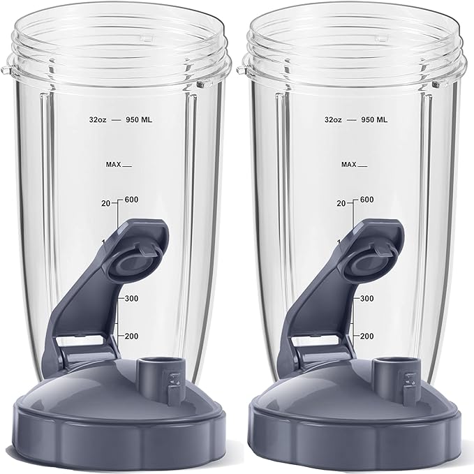 2-Pack Replacement Cups for NutriBullet 600W/900W Blender – Flip-Top Lid & Gaskets