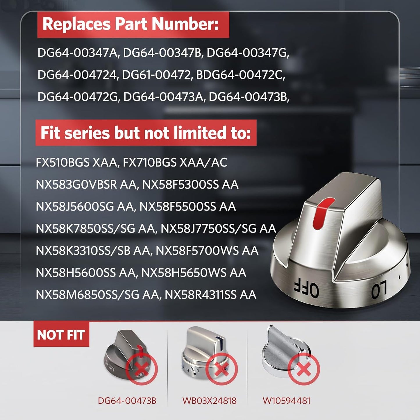 DG64-00473A Stove Knob 5-Pack for Samsung NX58 Models - Steel Replacement Kit