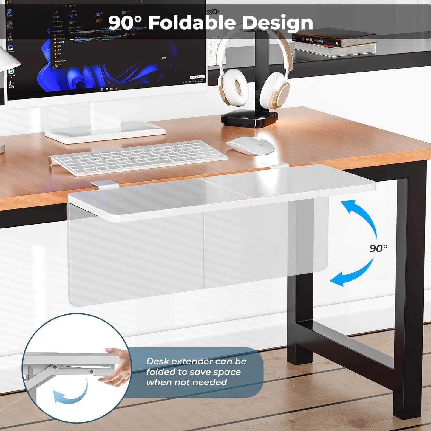 "Desk Extender, 27.16" x 9.45" Clamp-on Foldable Keyboard Tray for Sit-Stand"