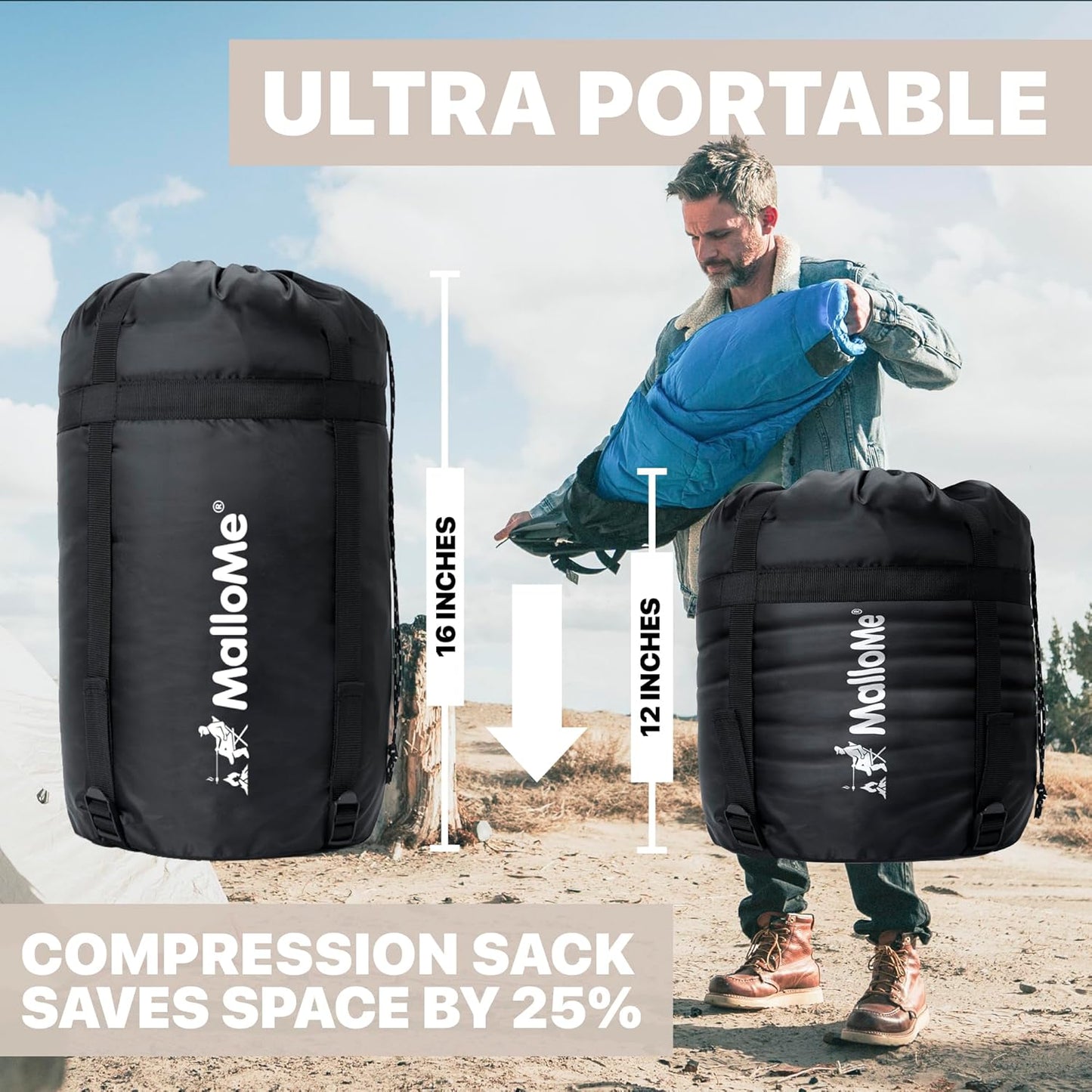 MalloMe 3-Season Sleeping Bag – Ultralight & Waterproof for Camping & Hiking