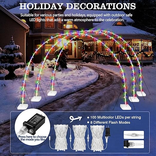 JHkim 3-Pack 10ft Christmas Light Archway Outdoor LED Pathway Decor