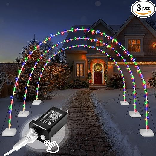 JHkim 3-Pack 10ft Christmas Light Archway Outdoor LED Pathway Decor