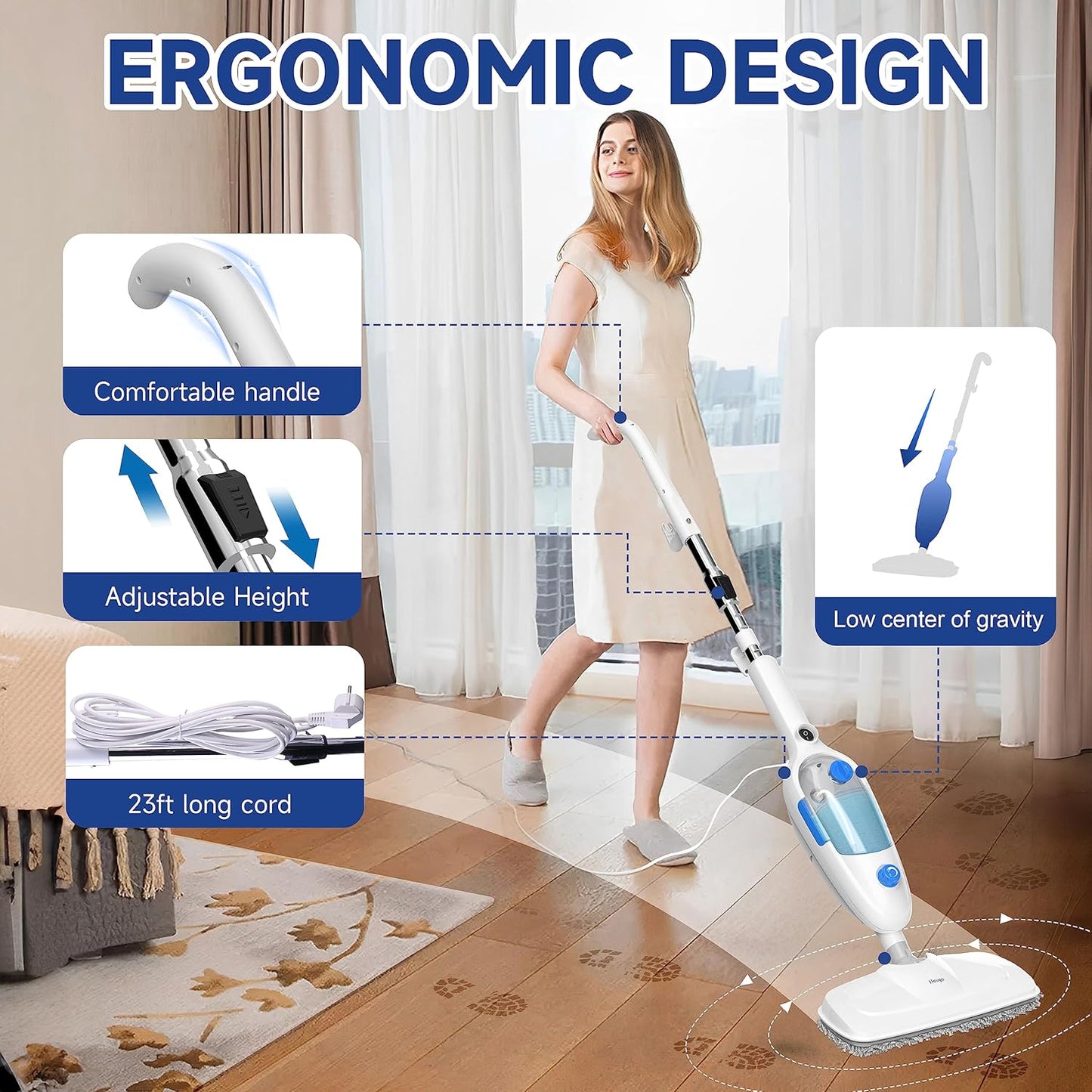 Neugo Steam Mop for Hardwood Floors, 1200W Cleaner for Tile, Laminate & Carpet