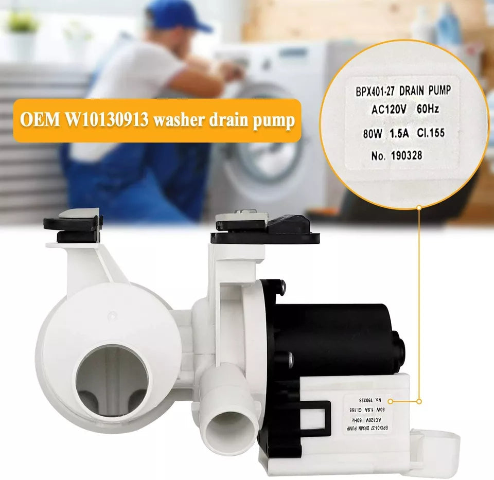 W10130913 Washer Drain Pump for Whirlpool, Kenmore, Maytag - OEM Replacement