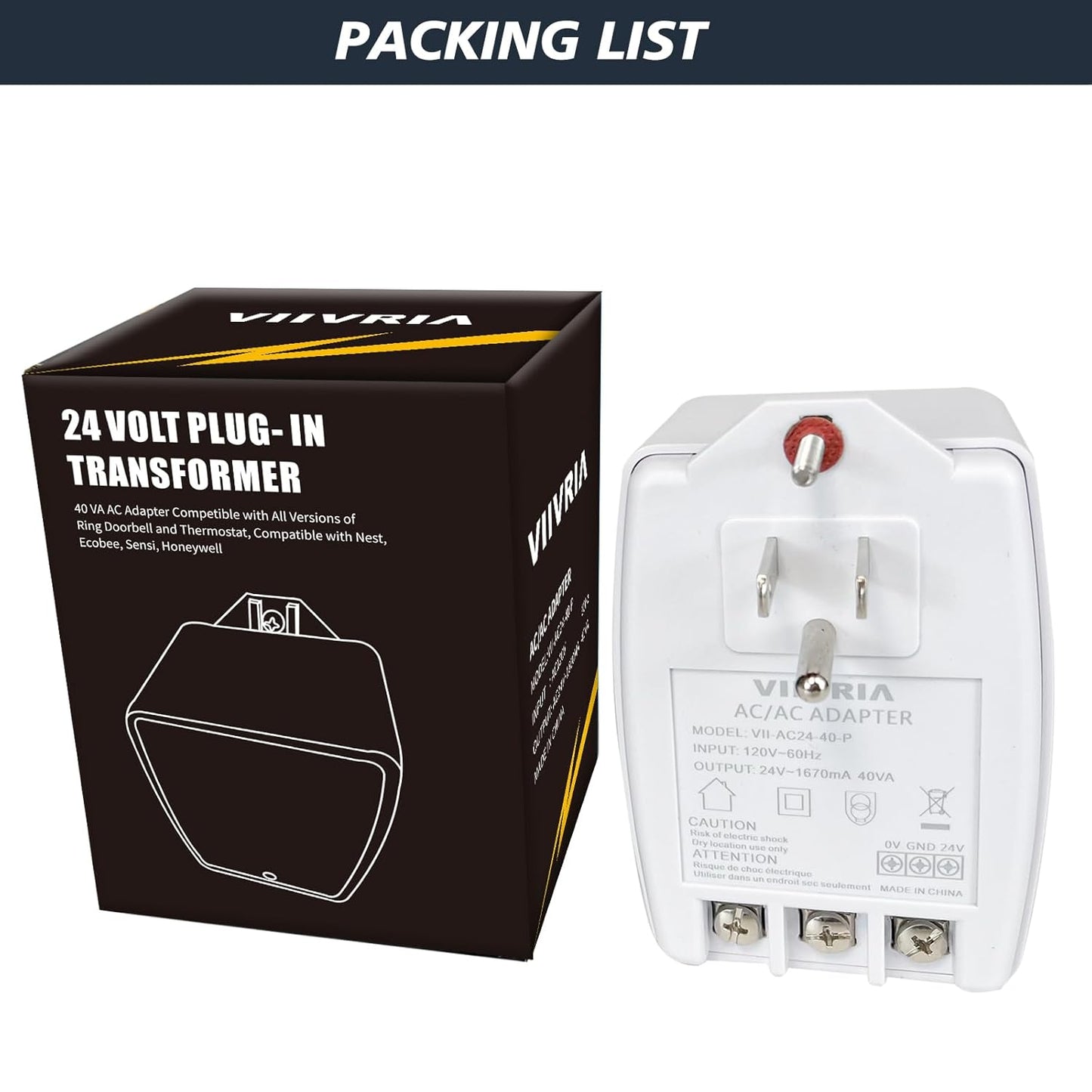 24V AC 40VA Plug-in Transformer – Compatible with Ring, Nest, Ecobee & More