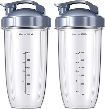 2-Pack Replacement Cups for NutriBullet 600W/900W Blender – Flip-Top Lid & Gaskets