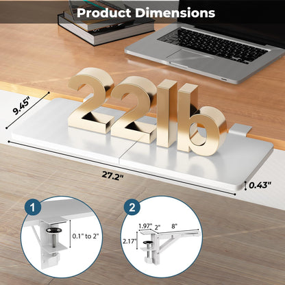"Desk Extender, 27.16" x 9.45" Clamp-on Foldable Keyboard Tray for Sit-Stand"