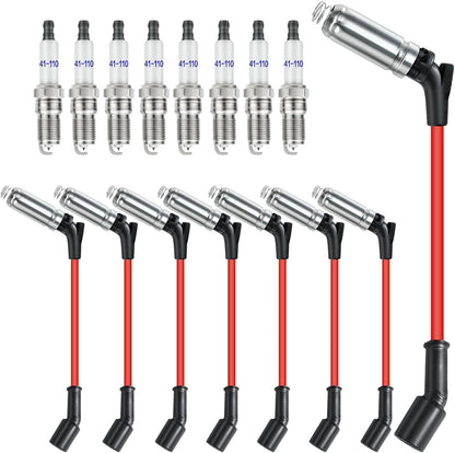 Dueilgo Iridium Spark Plugs (41-110) & Wires (48322) for Chevy,GMC V8 Engines
