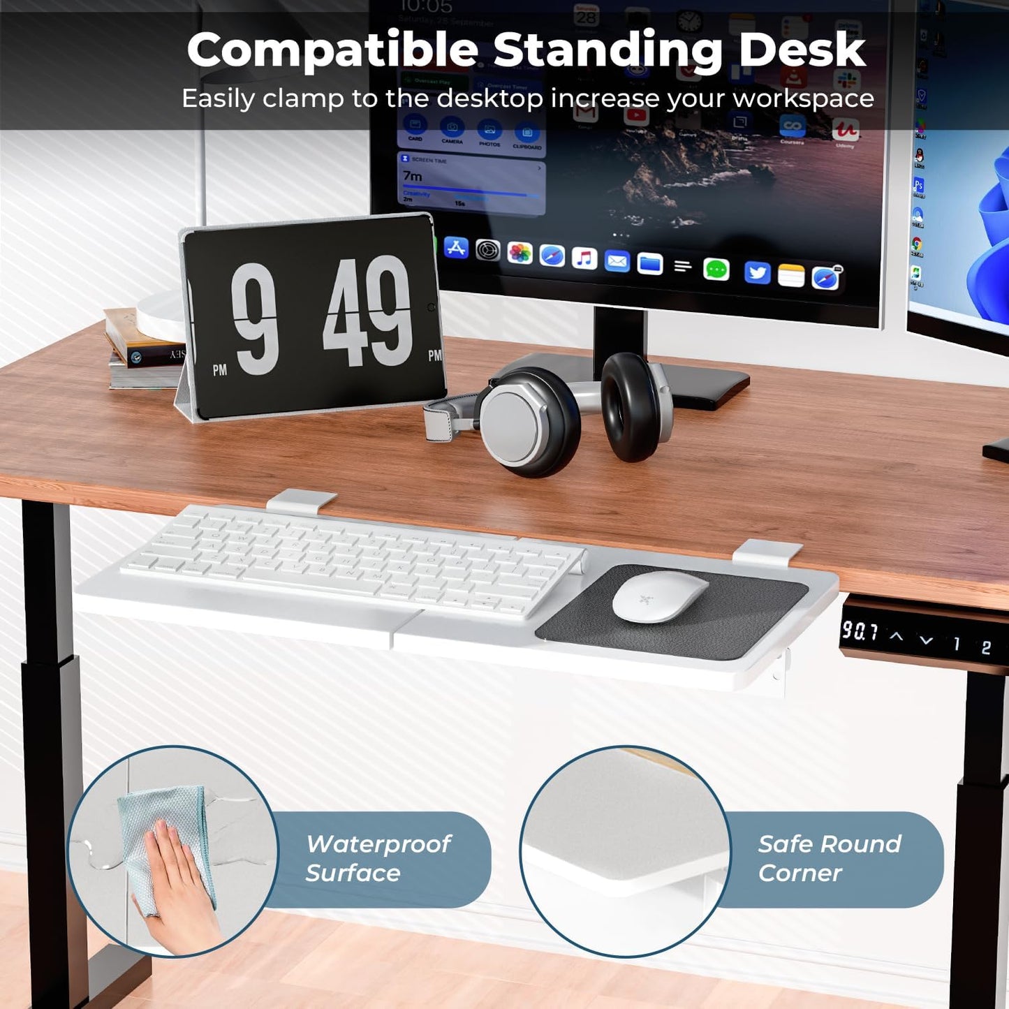 "Desk Extender, 27.16" x 9.45" Clamp-on Foldable Keyboard Tray for Sit-Stand"
