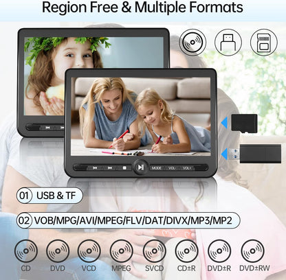 Arafuna10.5Dual Portable DVD Player.Car-5-Hour Battery,USB/SD,Headrest Mount